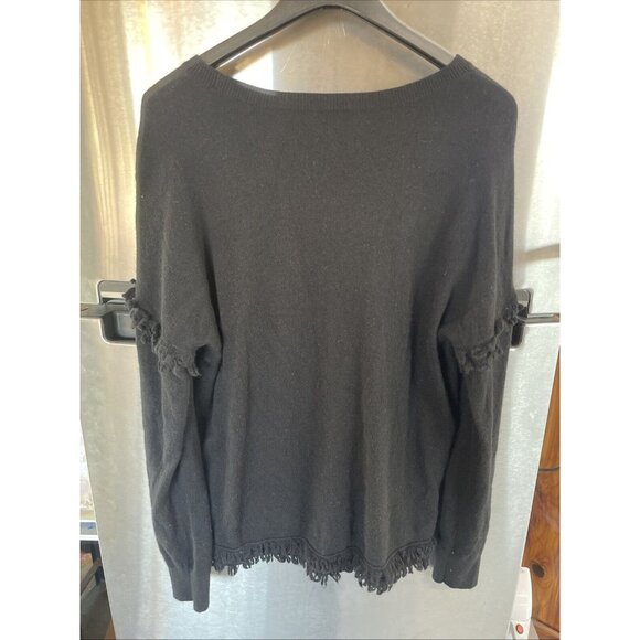 Vineyard Vines‎ Sweater Womens XL Black  Merino Wool Cashmere Minimalist Fringe - Picture 10 of 12